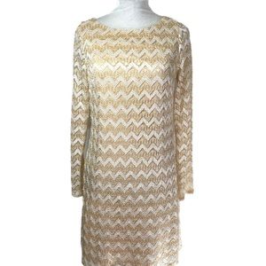 Jessica Howard Gold/White Chevron Dress 8P